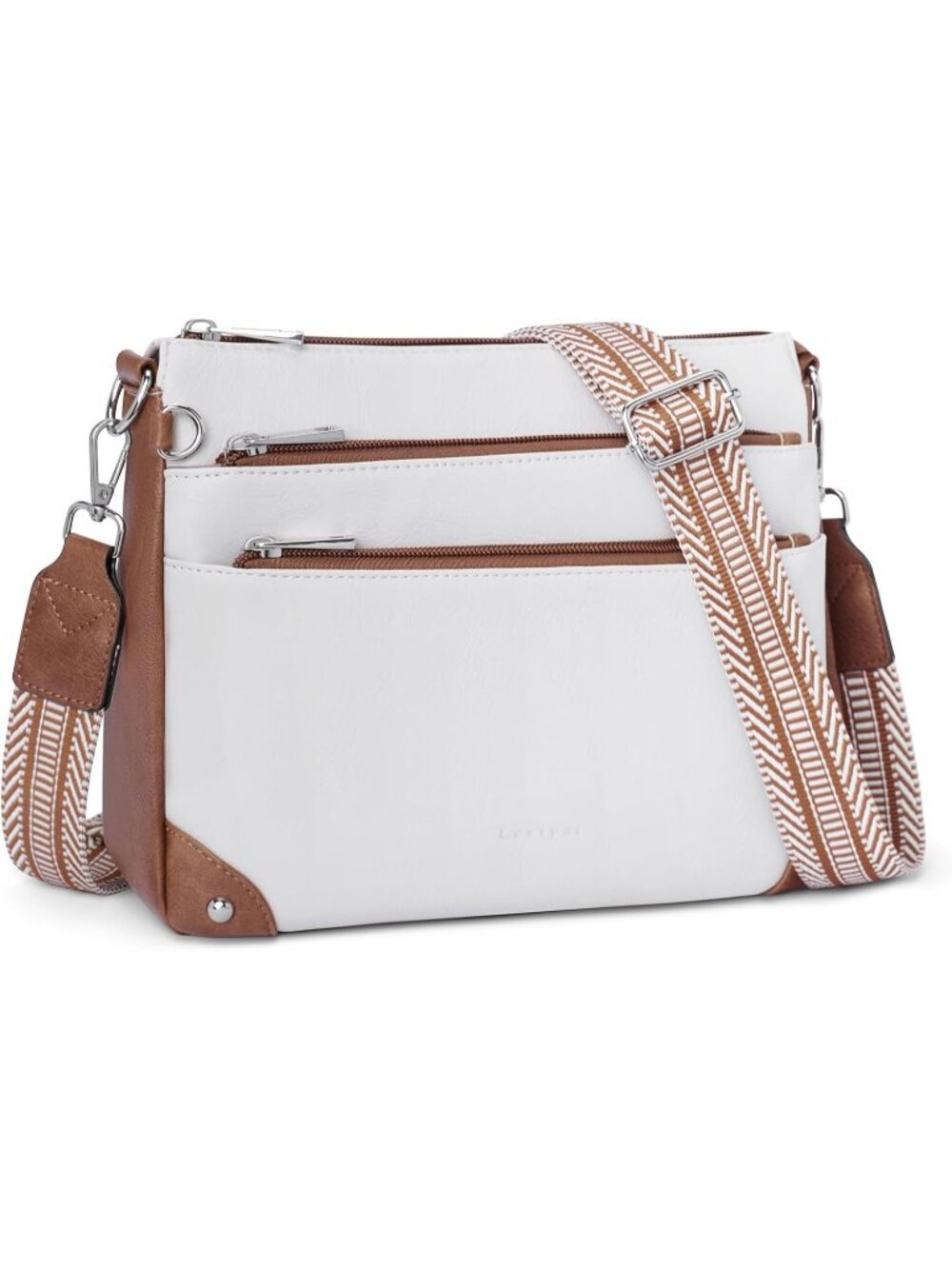 Women's Beige Brown RFID Vegan Leather Medium Purse Imported Crossbody Bag